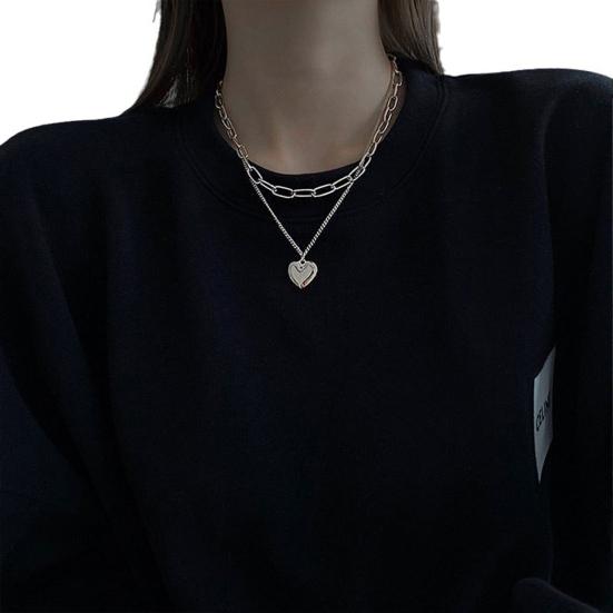 Женское ожерелье с подвеской в форме сердца, двухслойное, в стиле хип-хоп, полированное, регулируемое, для клубной вечеринки