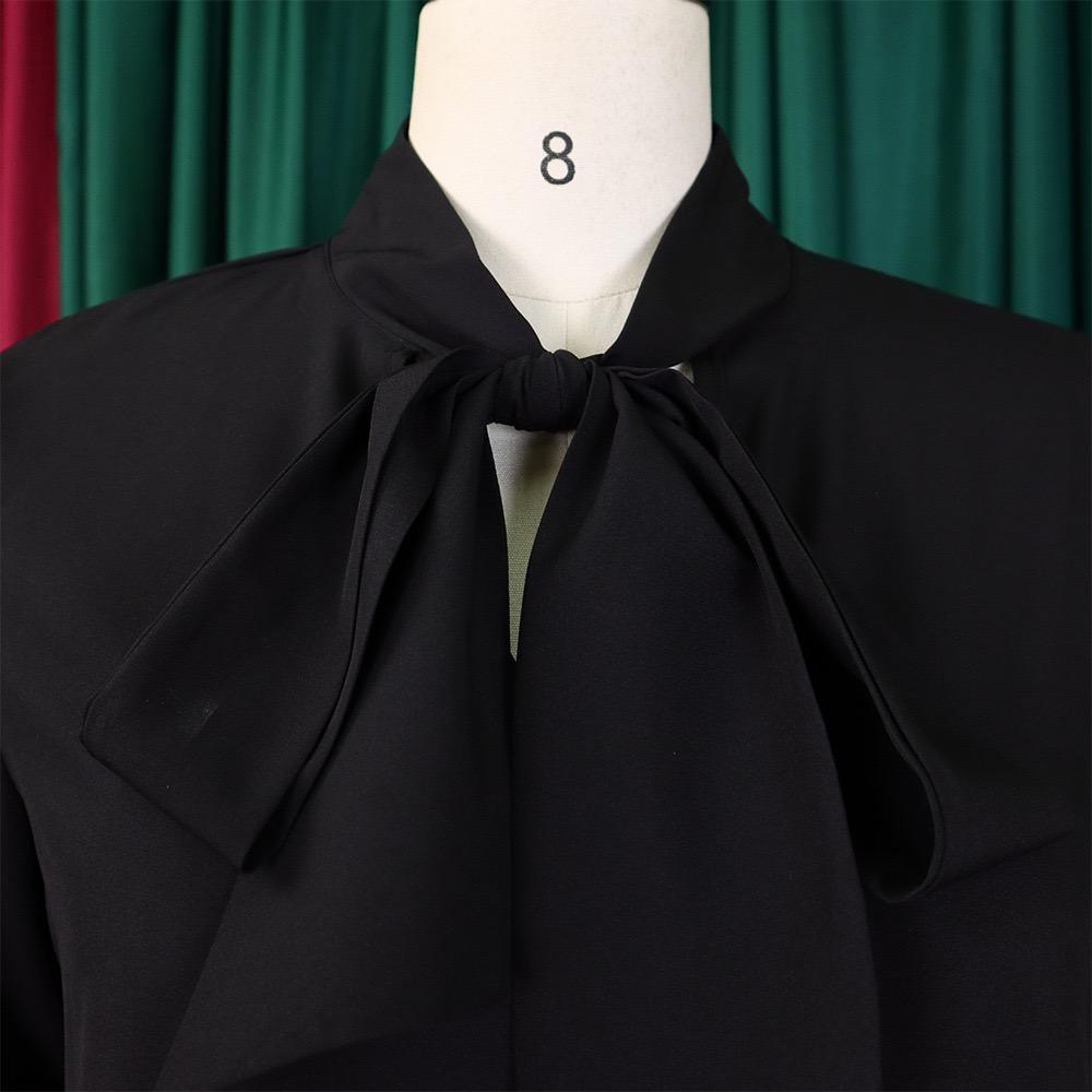 Office Ladies Dresses Bow Collar Flare Sleeve Ruffles Dress Knee Length Fashion Female Business Vestidos Mujer