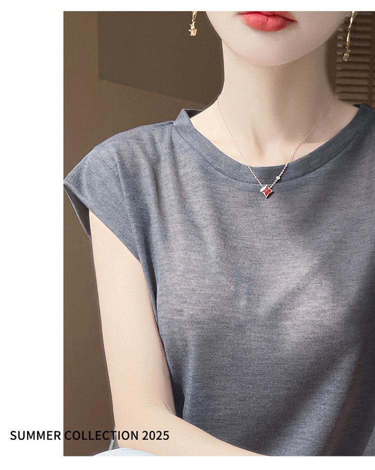 Женский трикотажный топ из лиоцелла и тенселя с круглым вырезом и короткими рукавами — легкий, дышащий, универсальный, летний стиль