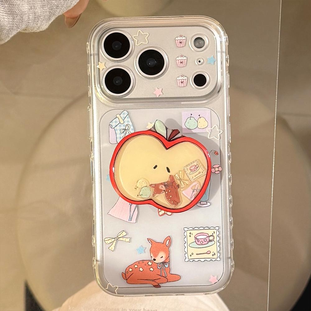 Красное Яблоко Олень Качающаяся Подставка 16 Pro Max Чехол для Телефона для IPhone 17, 12 Прозрачный, 15 Мультяшная Серия