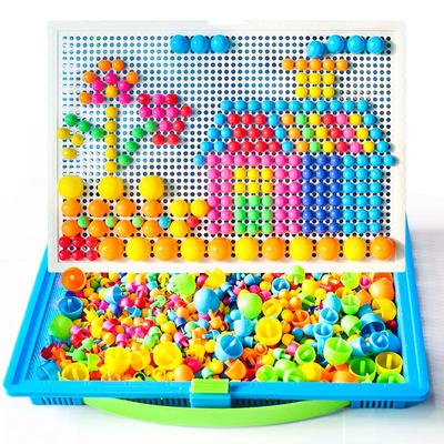 Грибная доска-пазл с колышками: Развивающая головоломка «Сделай сам» для детей 3-7 лет, Набор для рукоделия из бусин и строительных блоков