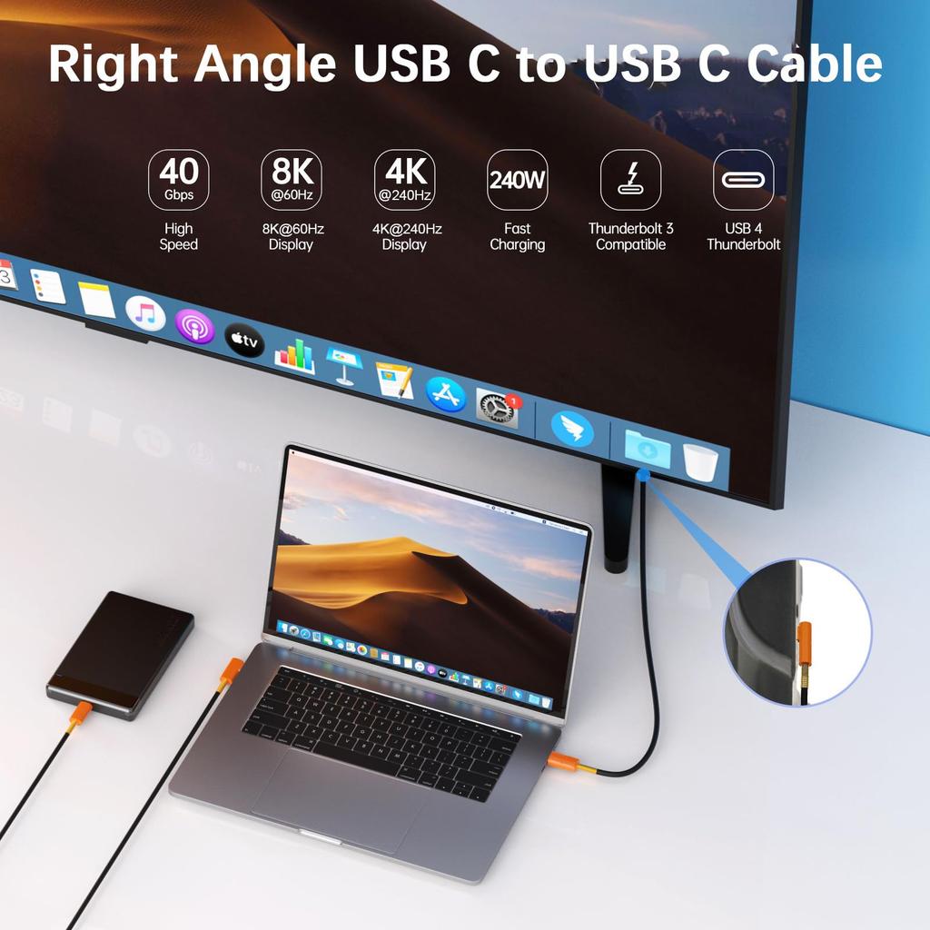 Duttek Прямоугольный USB C Силиконовый USB Type C к Thunderbolt Штекерный Конвертер для Зарядки Поддерживает Передачу Данных 40 Гбит/с 240 Вт PD Быстрая Зарядка Совместим с iPhone 15 iPad