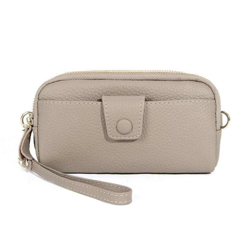 Кошелек из натуральной кожи с двойной молнией из коровьей кожи с цепочкой для мобильного телефона - женская длинная сумка