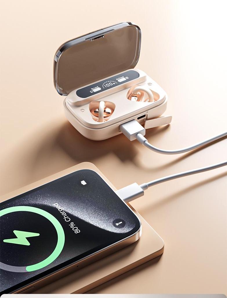 Bluetooth-наушники-клипсы для ушей, модель 2025 года: Долгое время работы и превосходный звук благодаря Power Bank на 1200 мАч