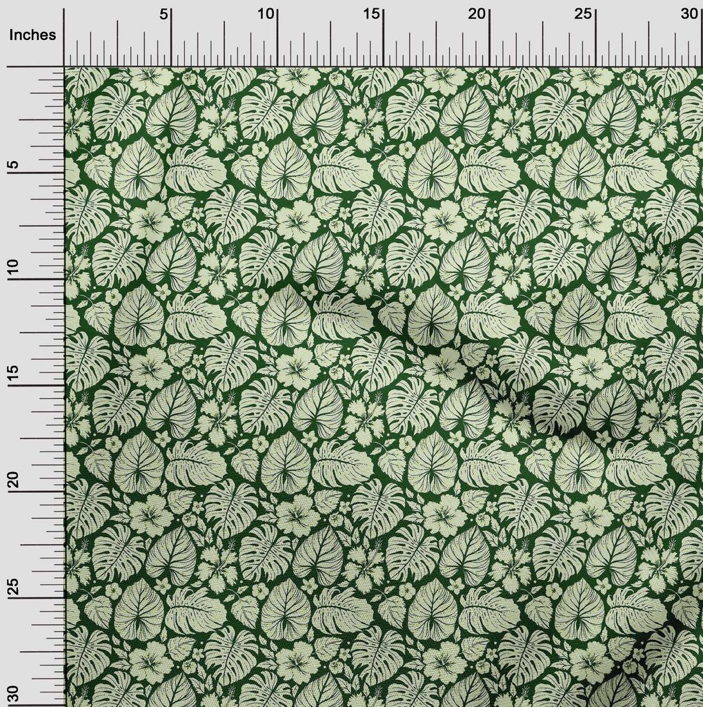oneOone Cotton Flex Green Fabric Leaves Dress Material Fabric Print Fabric By The Yard 40 Inch