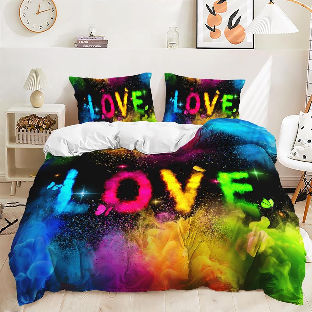 Purple Butterfly Three-Piece Quilt Cover Digital Printing Bedding Set Dream Heart Bed Cover