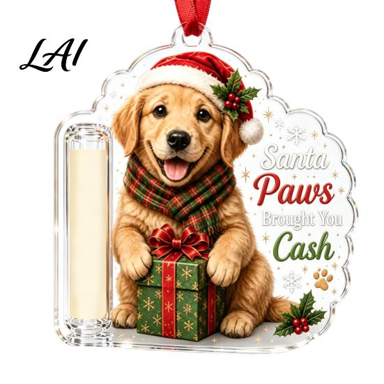 Money Clip for Christmas Tree Cash Gift Holder Ornament Cute Dog Clear Decorative Gift Xmas Hanging Decoration Holiday Party Supplies Favors