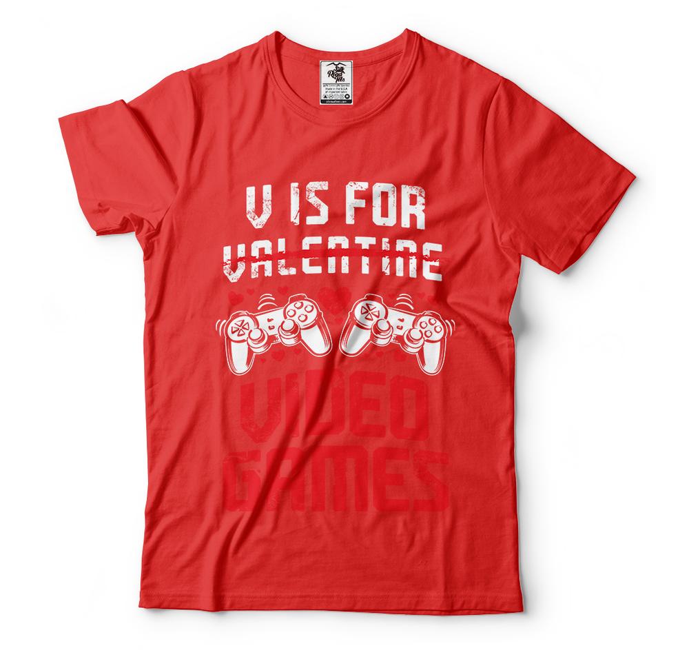 V Is For Video Games Funny Valentine Day t shirts gaming t shirts for men