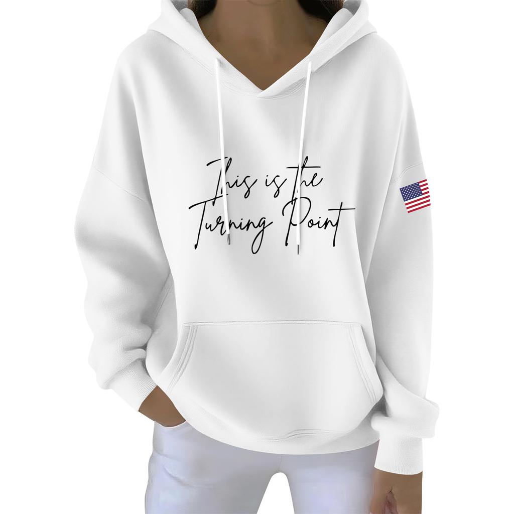 Women's Casual Fashion Print Long Sleeve Hooded Sweatshirt Top