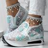 Platform Wedges Women Sneakers Floral Embroidery Mesh Sneakers Women Slip On Casual Comfy Heeled Shoes for Woman Tenis