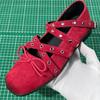 Fashion Flat Shoes for Women's Red Cross-strap Bow Pumps Women's 2025 Spring New Retro Shallow Mouth Rivet Ballet Flats Ladies Shoes