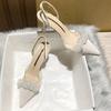 Белые босоножки-мешки женские весна-лето 2024 новые французские прозрачные туфли на шпильке с острым носком на маленьком каблуке
