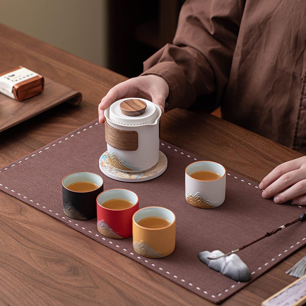 Guochao Landscape Thousands of Miles Jiangshan Teacup Set Ceramic Tea Set High-end Practical Business Companion Gift to Customers