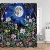 Vintage Dark Color Astrology Shower Curtain Starry Full Moon Night Magic Plant Mushroom Bathtub Curtain Bath Home Decor