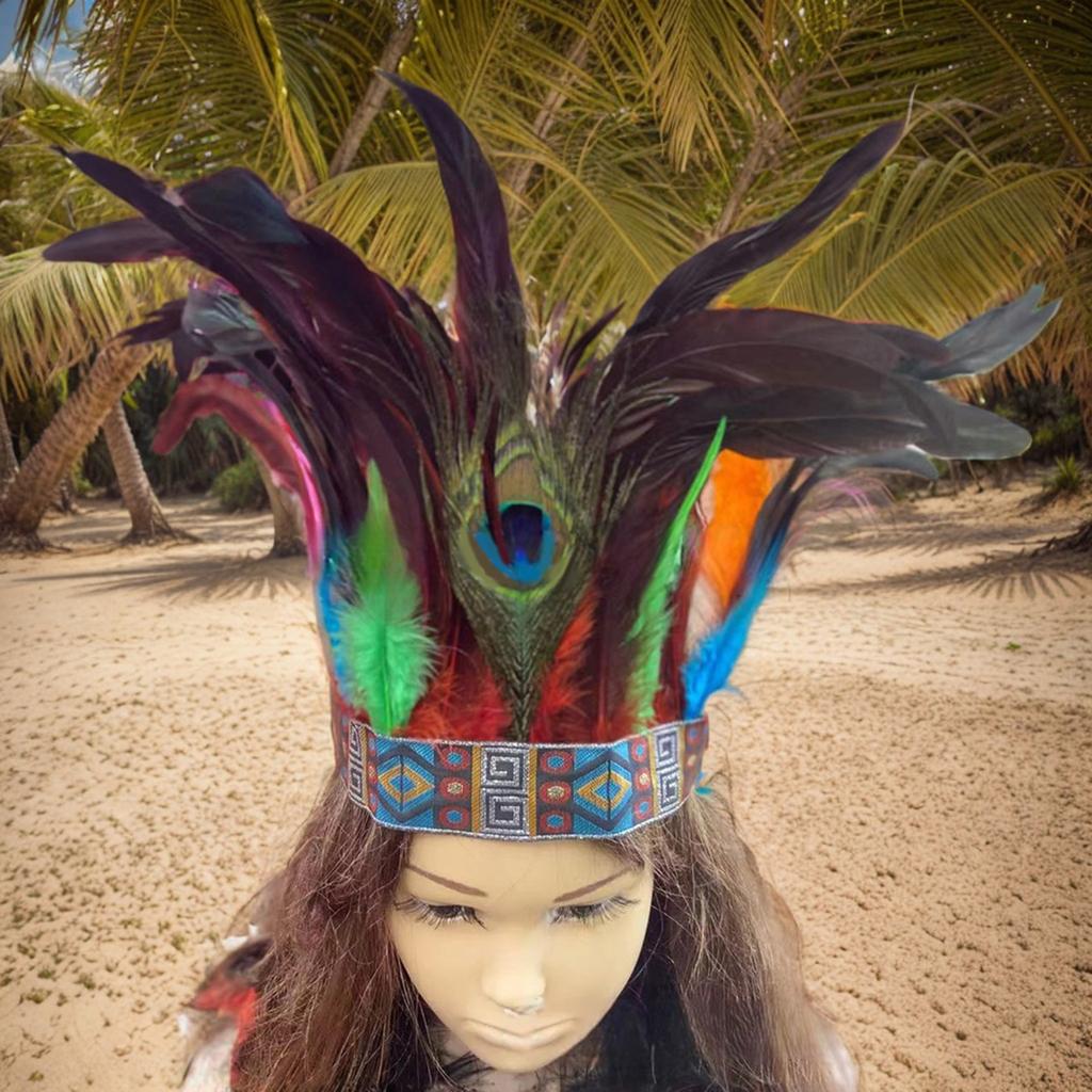 Native American Hairband Carnival Celebration Feathered Headband Adult Cosplay Hairhoop Ethnic Hairband for Theme Party