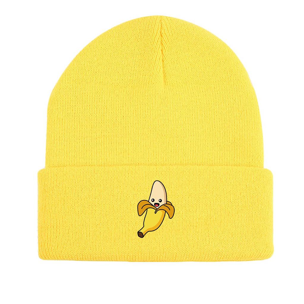 Banana Winter Knit Hat Beanie, Cartoon Fruit Skullies Beanies Soft Autumn Unisex Bobble Hat Knitted Cap Beanie