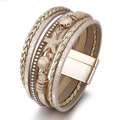 Летний браслет из морской ракушки и морской звезды, женский кожаный браслет ручной работы в богемном стиле