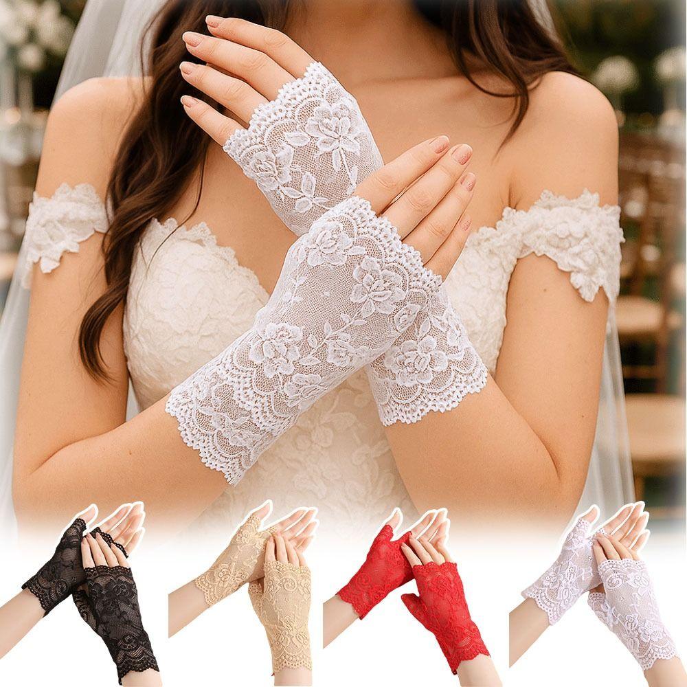 Half Finger Lace Gloves Sunscreen Performance Gloves Fashion Wedding Bridal Gloves Spring Summer
