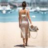 EDOLYNSA Cover-ups Sexy Strap Open Back Knitted Summer Beach Mesh Dress Crochet Tunic Women Beachwear Swimsuit Cover Up Sarongs Q902