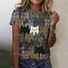 Женская футболка с забавным принтом и рисунком кота, повседневная футболка с коротким рукавом, повседневные топы для женщин, одежда