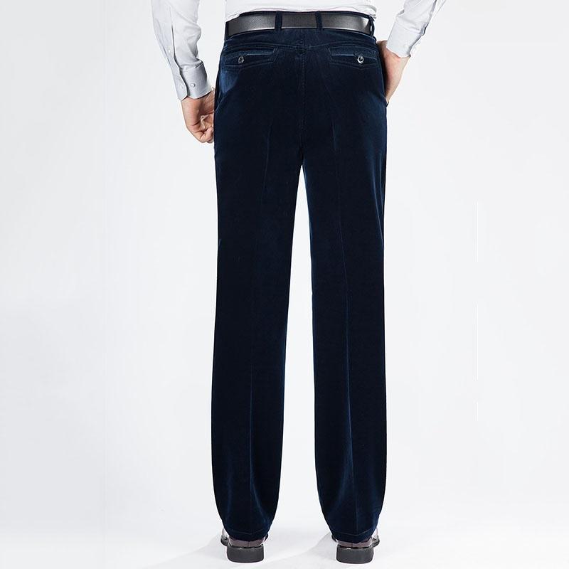 Мужские вельветовые брюки, эластичные прямые брюки, повседневные свободные брюки с высокой талией в стиле ретро, ​​деловые деловые костюмы