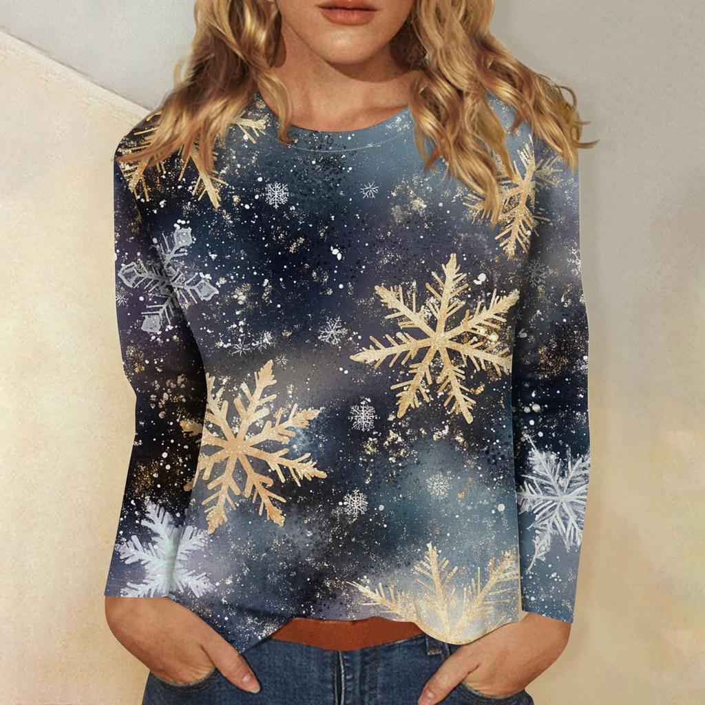 Long Sleeve Shirts For Women Cute Print Graphic Tees Blouses Casual Plus Size Basic Tops Pullover Christmas
