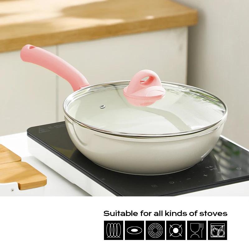 5 размеров антипригарная керамическая кастрюля прочная сковорода вок с крышкой индукционная газовая плита сковороды для омлета стейк-стейк сковорода кухонная утварь