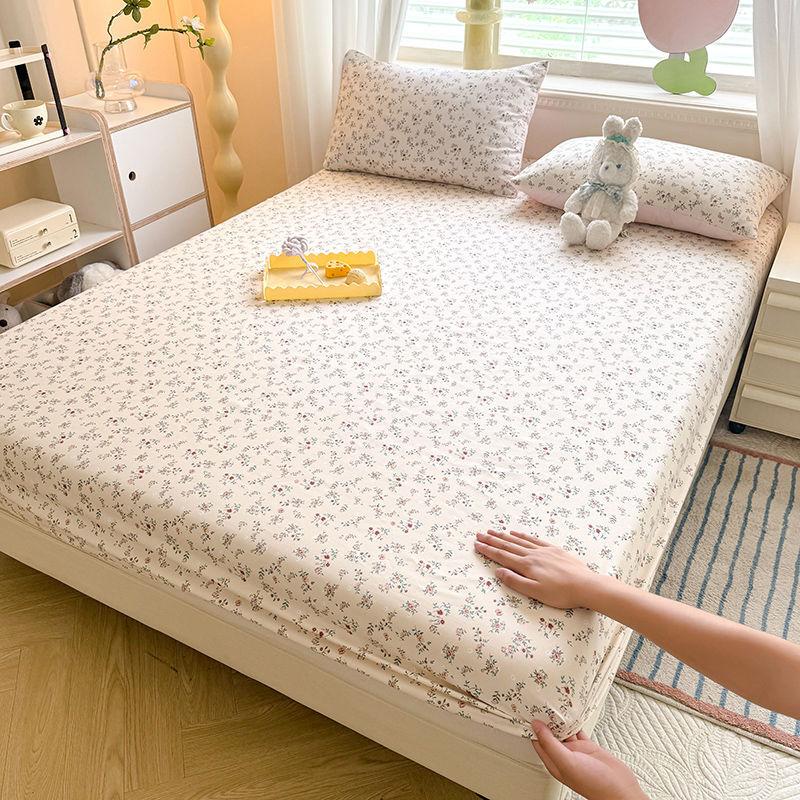 Простыня Ins в корейском стиле с фиолетовым цветочным узором, покрывало из стираного хлопка, защитный чехол для матраса от пыли, противоскользящая кровать