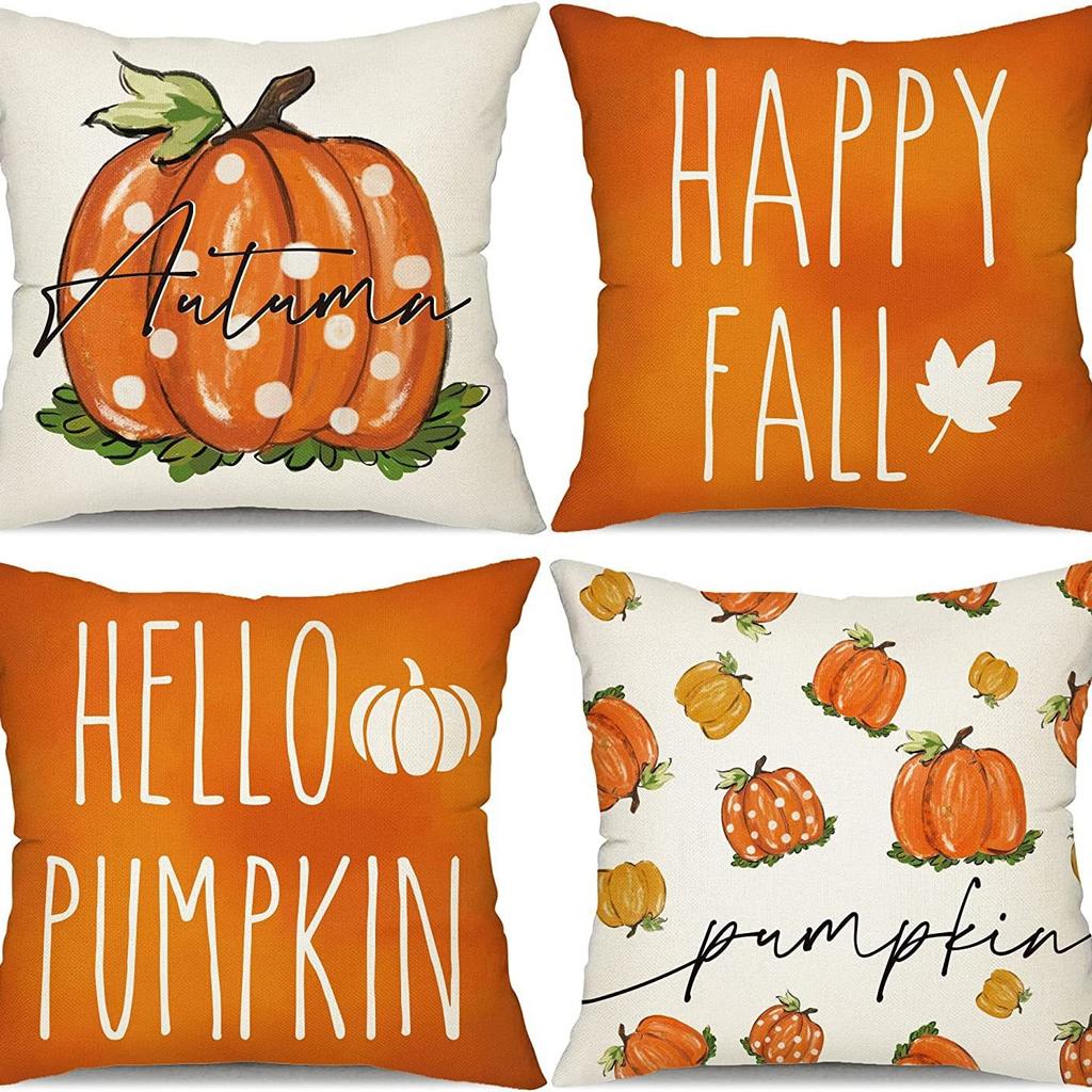 Thanksgiving Pumpkin Pillow Case Autumn Plant Flower Print Pillow Case Home Living Room Sofa Cushion Case