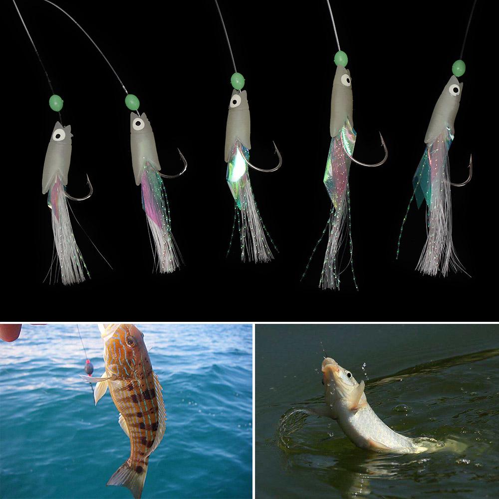 Steel  Soft Silicone head  Fishing Tackle String hook long tail  Tied up Glow fish lure Soft bait
