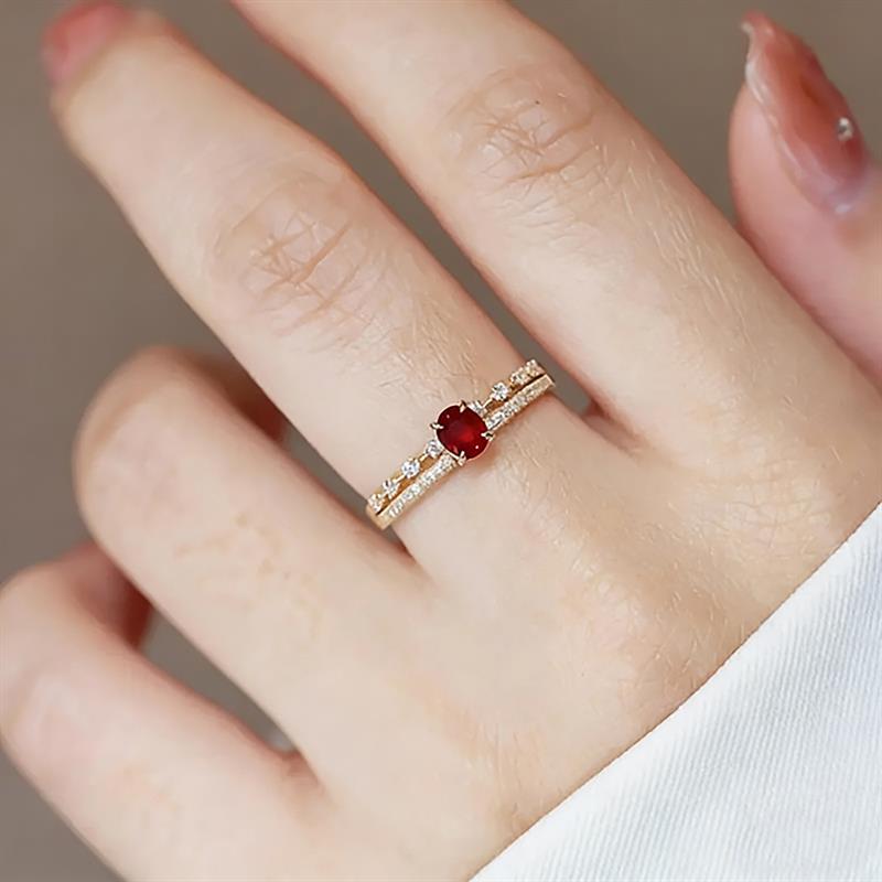 Xiaomi Huitan Luxury Women Gold Color Two Layers Inlaid Shiny Red CZ Elegant Wedding Engagement Accessories Fashion Party Jewelry Gift
