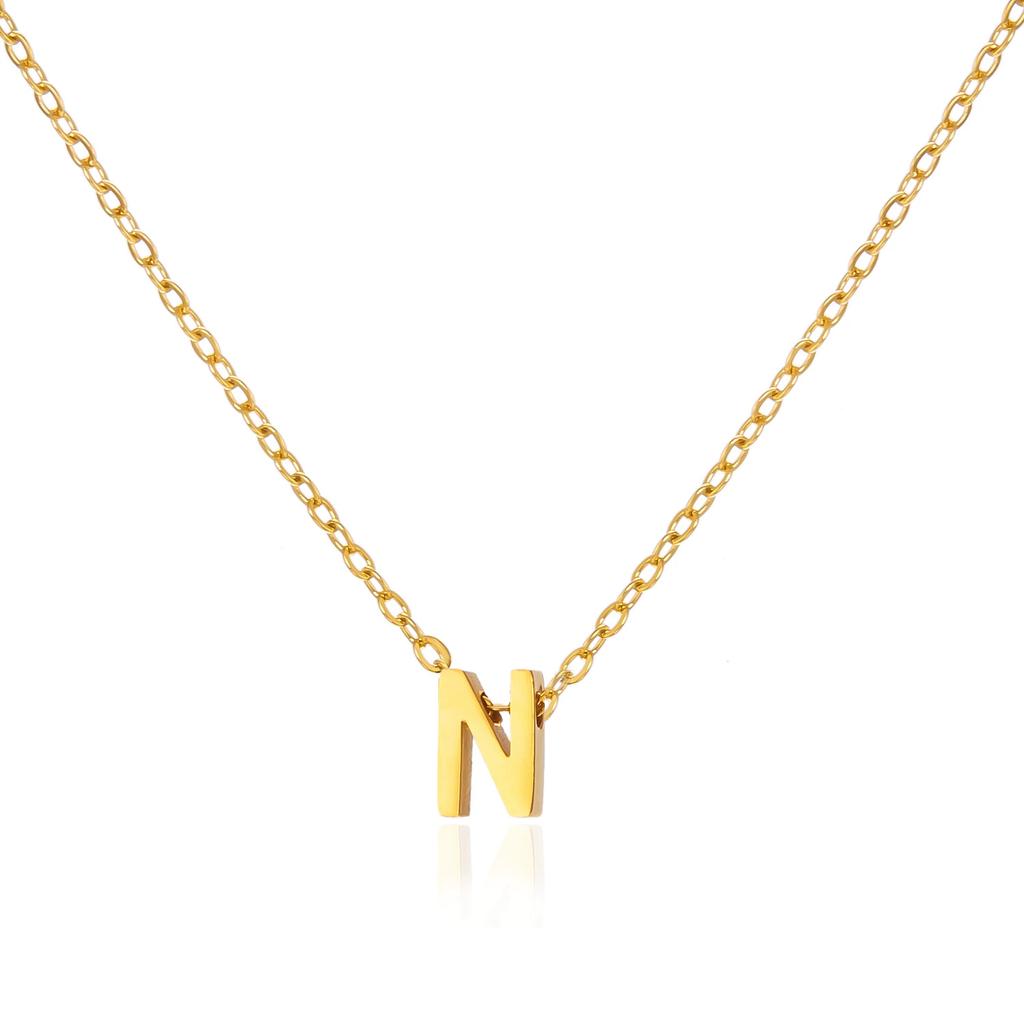 Stainless Steel Initial Necklace Gold Color Cut Letters Single Name Choker Necklace for Women Pendant Jewelry Gift