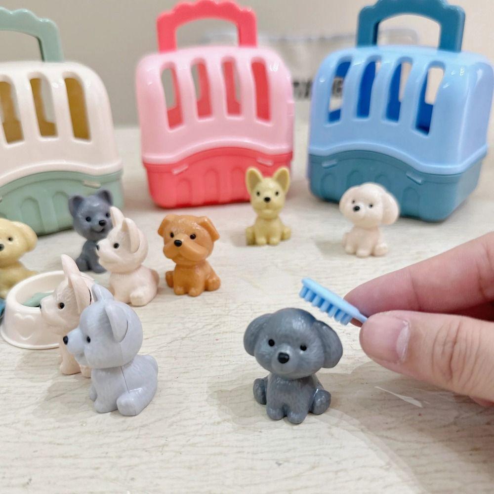 Scene Playing Dog Doll Set Pet Basket Dog Cage Toys Dog Dollhouse Toy Birthday Gift