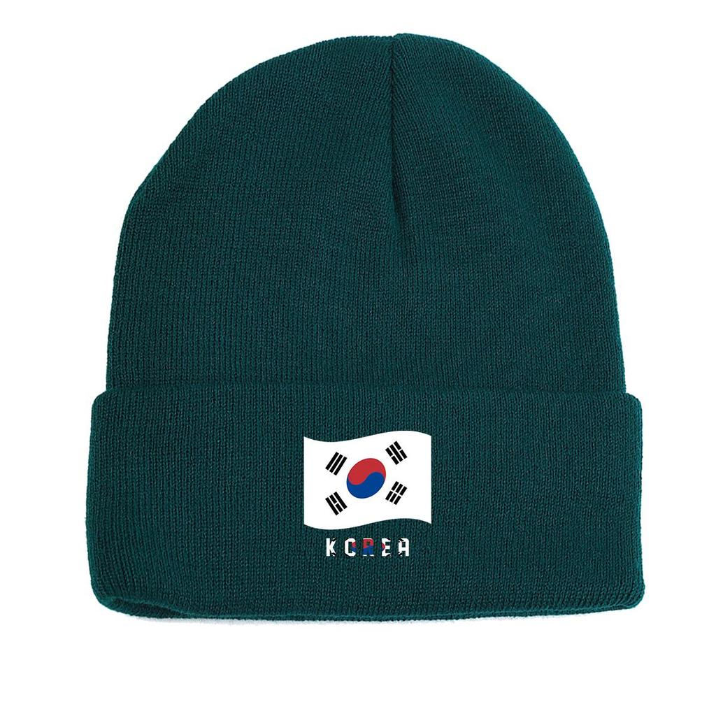 Flag of South Korea Warm Knit Cap Beanie, Patriotic Man Cap Cozy Cuff Headwear Gorro Knitted Cap Beanie