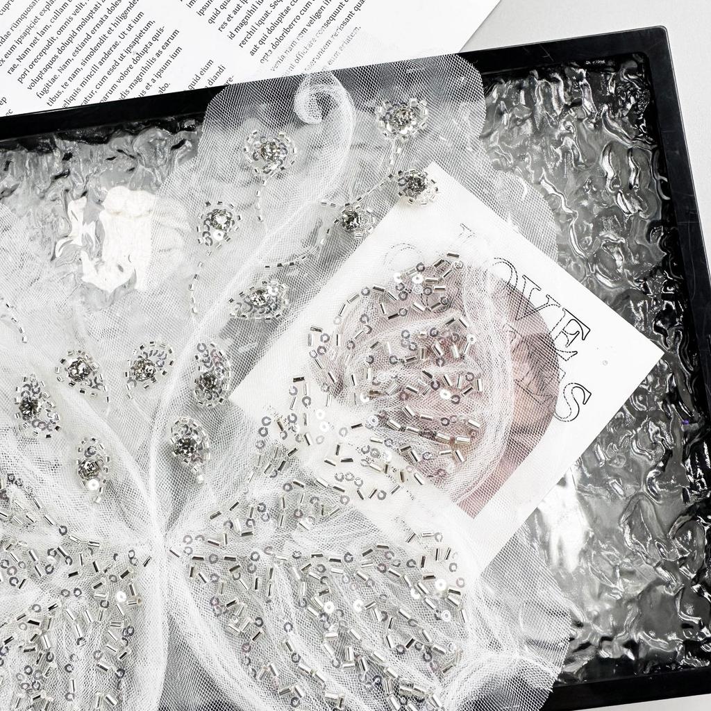 White Beaded Sequins Butterfly Lace Decorative Clothing Top Dress Dress Accessories Cloth Stickers Accessories