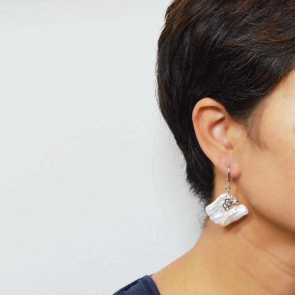 Exaggerated Drop Earrings White Natural Pearl Irregular Square Sterling Silver Earrings For Women Baroque Flat Pearl Earrings