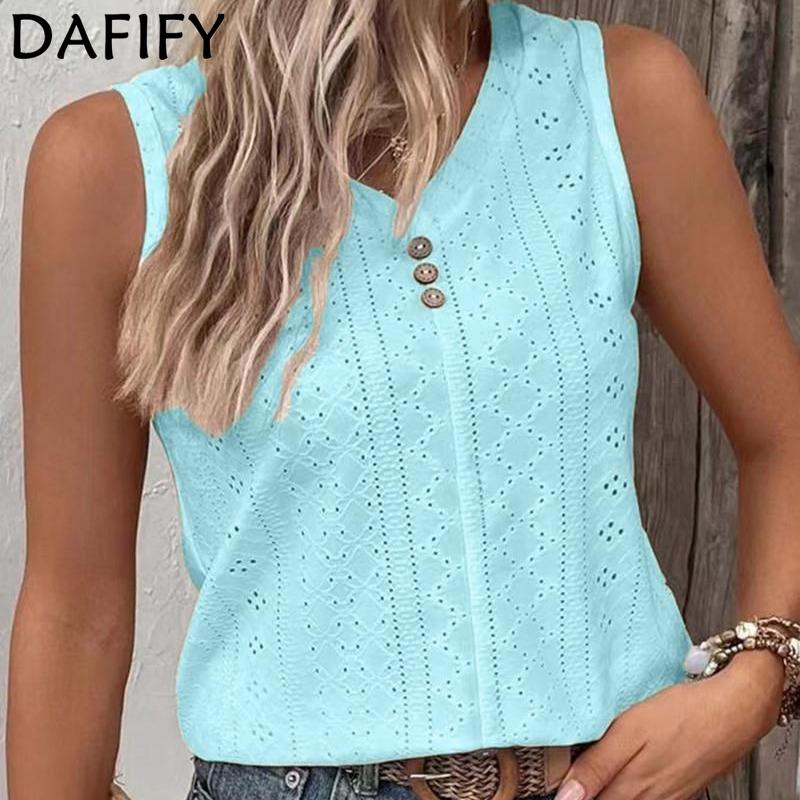 DAFIFY Women's Fashion Summer Casual Solid Color Print Sleeveless V-Neck T-shirts and Tops