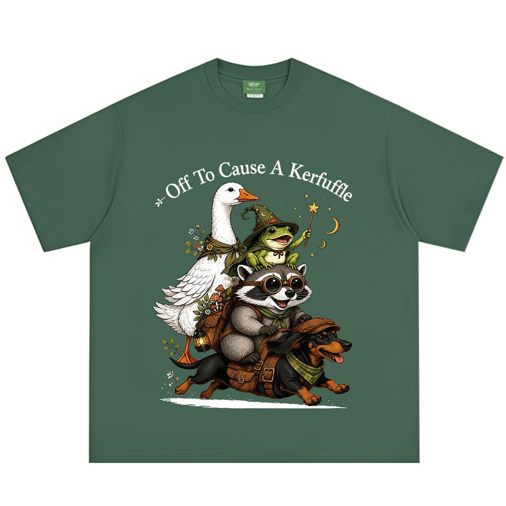 Off To Cause A Kerfuffle Frog Raccoon Goose Riding Dachshund T Shirt Unisex Unisex Vintage Tshirt Casual Loose Cotton Tshirts Tops