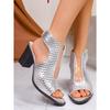 Европейские и американские женские сандалии с открытым носком и пальцами – Летние Новые Банкетные Модные Элегантные Сандалии на Толстом и Высоком Каблуке для Женщин