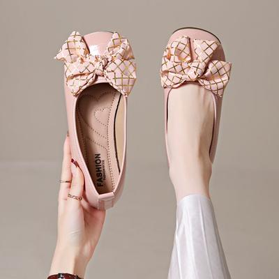 Мода Мода женские балетки с круглым носком 2025 лето милые балетки удобные элегантные изящные клетчатые с бантом женская обувь большие