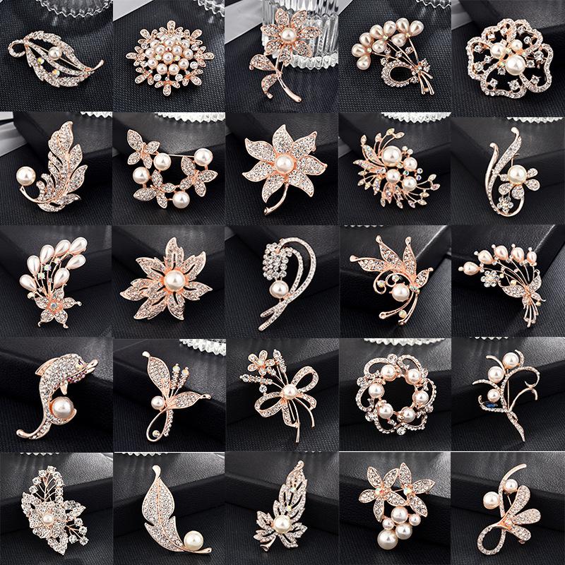 Brooch High-End Niche Silk Scarf Buckle Alloy Diamond Coat Pearl Corsage Pin Accessories