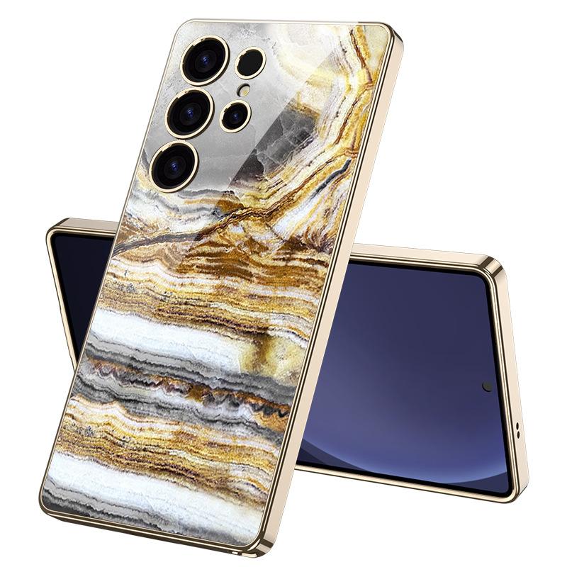Мраморный чехол для мобильного телефона, подходит для Samsung S25 Ultra, стеклянный чехол, простой стиль, мужской и женский, модный, гальванизированный, жесткий ПК