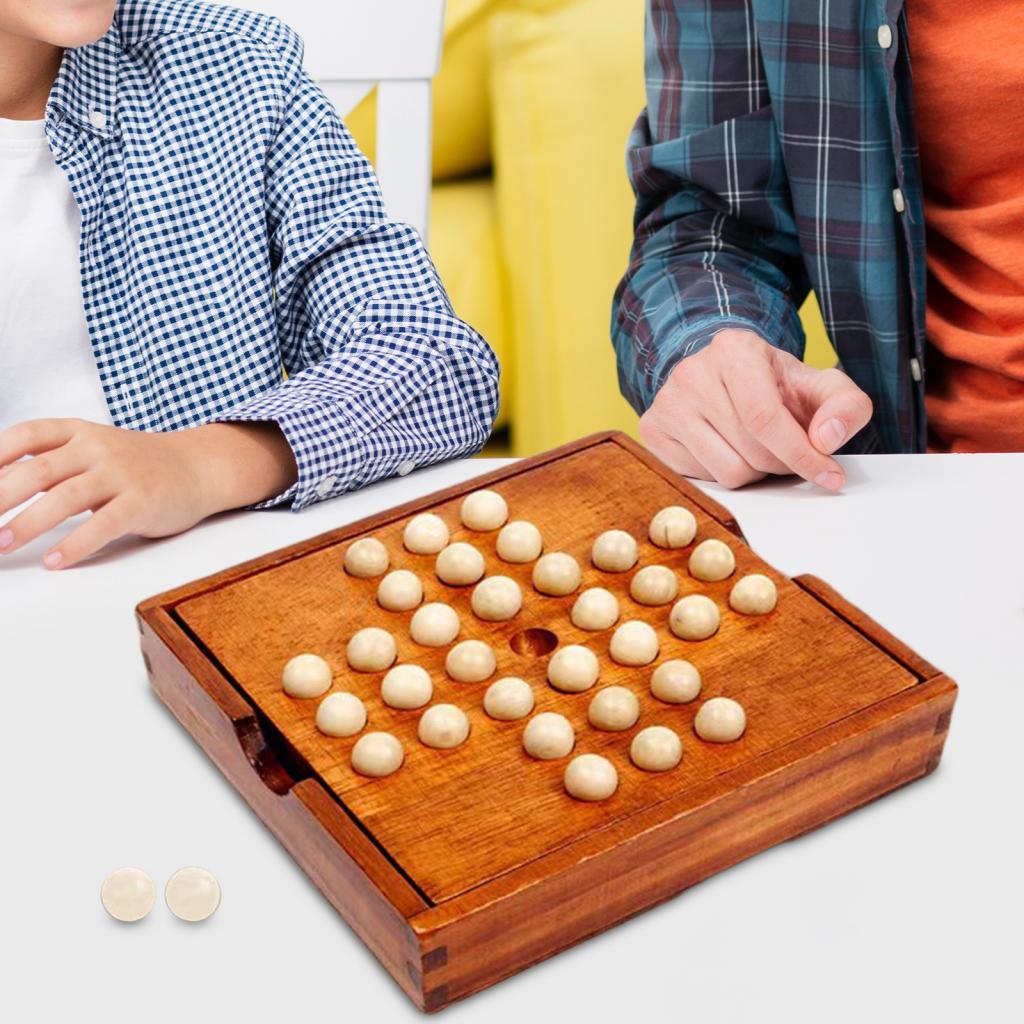 Solitaire Board Game Table Top Wooden with 32 Pegs Kids Chess Toy Office Decor