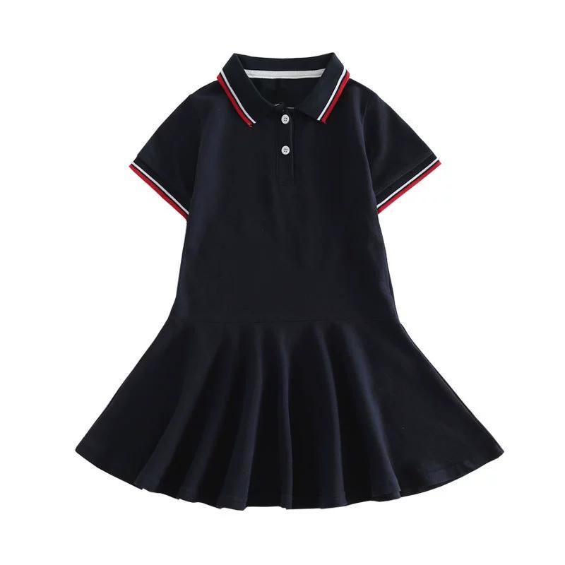 Girls Summer College Style Thin Dresses Middle and Large Children Striped Short Sleeve Skirt