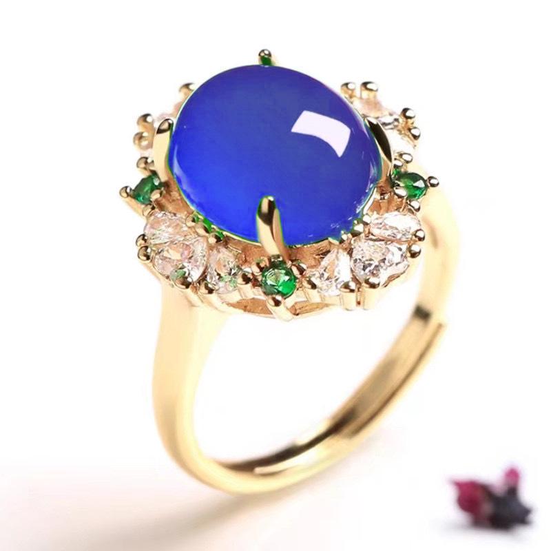 Регулируемое кольцо из халцедона и ледяного агата свободной формы для женщин с инкрустациями в форме яйца и покрытием из серебра 925 пробы