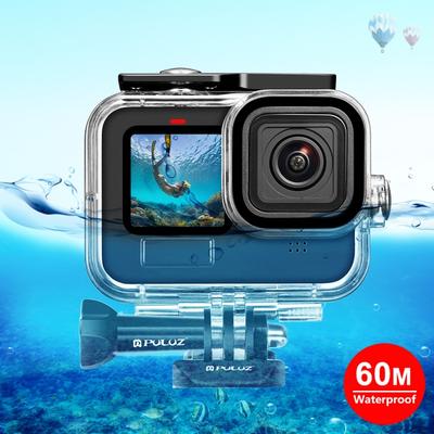 PULUZ Для GoPro Hero11 Black/HERO10 Black/HERO9 Black 60 м водонепроницаемый защитный чехол с пряжкой, базовое крепление и винт