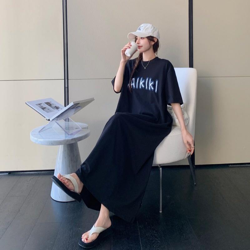 Женское платье-футболка с короткими рукавами и круглым вырезом, большого размера, свободного кроя, длинное, в стиле кэжуал, длиной до колена, для сна