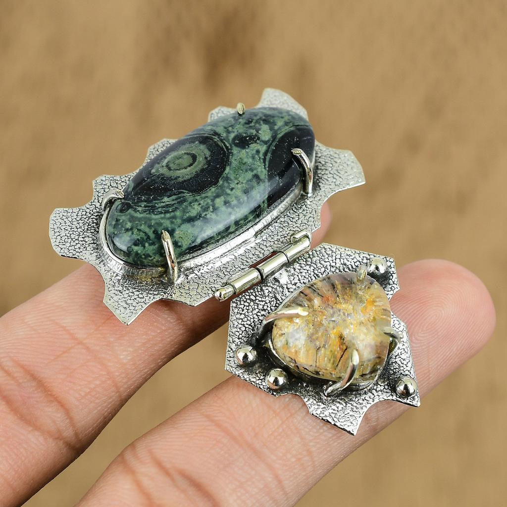 Свадебный подарок для нее Подвеска из натурального камня Камбаба Яшма из стерлингового серебра 925 пробы