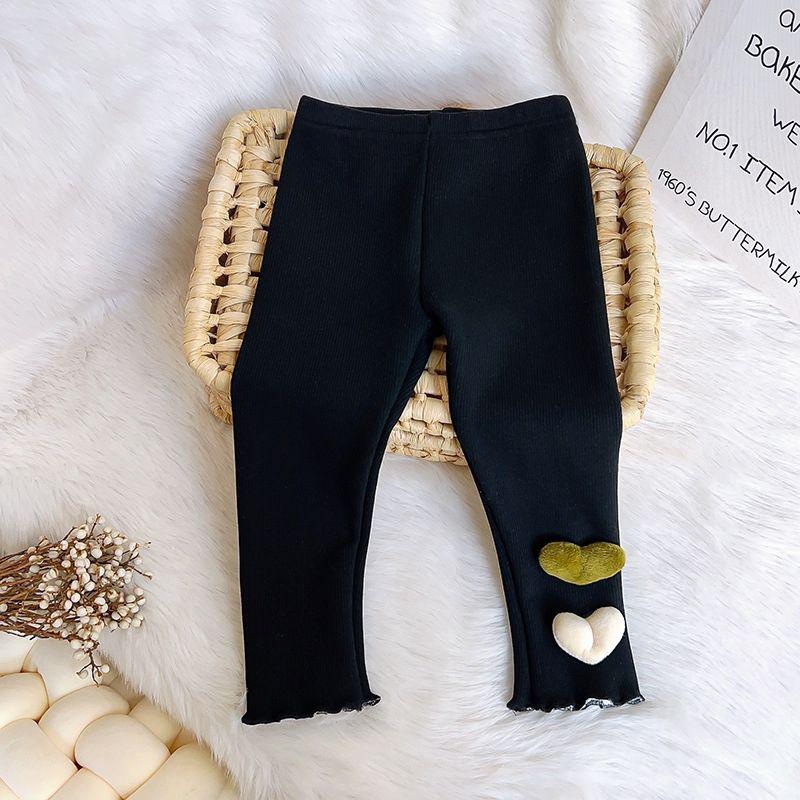 Девичьи осенне-зимние брюки-верхняя одежда на флисовой подкладке, стильные флисовые леггинсы облегающего кроя с узором в виде сердечек, детская одежда