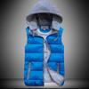 Women Cotton Wool Collar Hooded Down Vest Removable Hat Female Thicken Winter Warm Jacket Outerwear